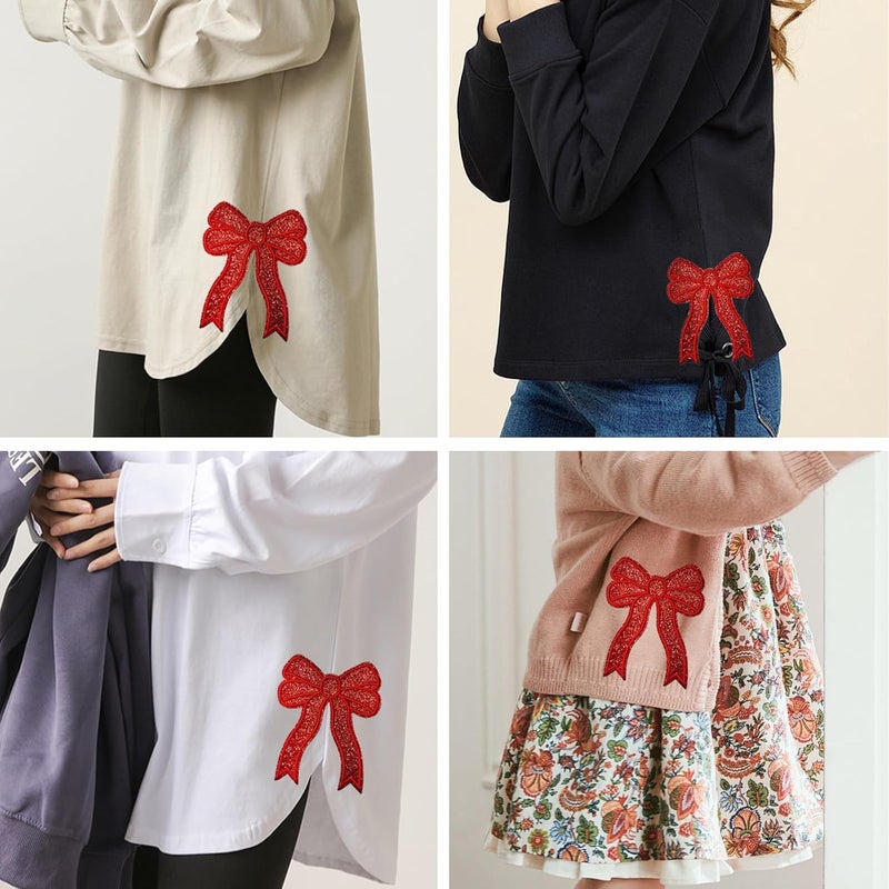 CY 5pcs Red Glitter Sequin Bow Embroidered Patches - Iron On or Sew On - Glamorous DIY Decorative Accessories for Girls Women Clothes Backpacks Jackets - Image 2